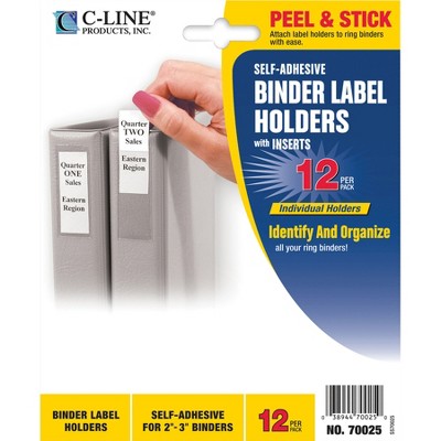 C-Line Self-Adhesive Ring Binder Label Holders Top Load 1-3/4 x 3-1/4 Clear 12/Pack 70025