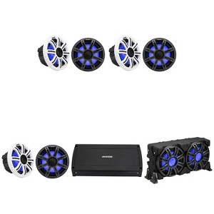 Kicker Pontoon - Tritoon Boat Premium Audio Upgrade, (6) 8" LED Marine Speakers, 10" Subwoofer Enclosure & KXMA 8Ch. Marine Amplifier Bundle - 1 of 4
