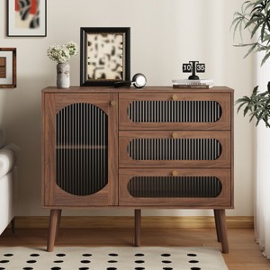 39" Sideboard Buffet Cabinet, Entryway Coffee Bar Cabinet with 3 Drawers, Wooden Floor Cupboard Cabinet, Accent Cabinet for Living Room - 1 of 4