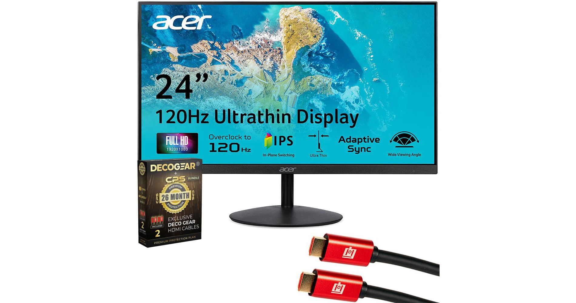 Acer 23.8" FHD 120Hz Ultra-Slim IPS Gaming Monitor w/ Extended Protection Bundle