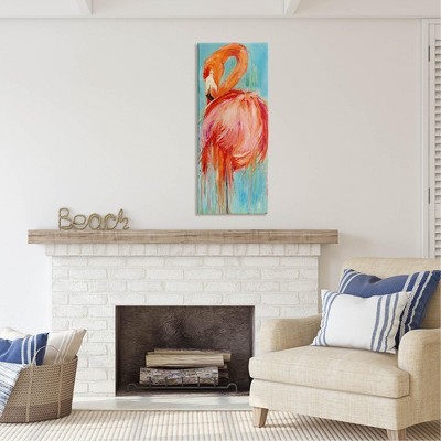 Bold Abstract Flamingo Painting on Canvas, 17 x 40