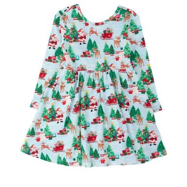 Santa Wonderland Knit Long Sleeve Twirl Dress