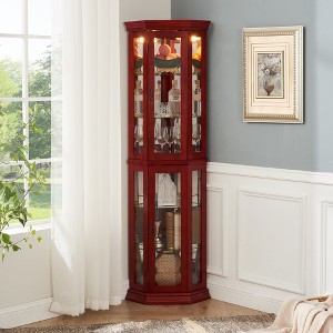 APRILSOUL Lighted Corner Display with Tempered Glass Door, Cabinet with Adjustable Shelf Glass Cabinet Shelves Bead Bulb Included - 1 of 4