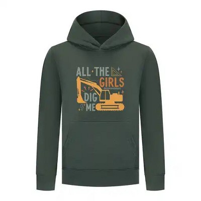Everyday Kids All the Girls Dig Me Boys Pullover Hoodie – Funny Construction Truck Sweatshirt