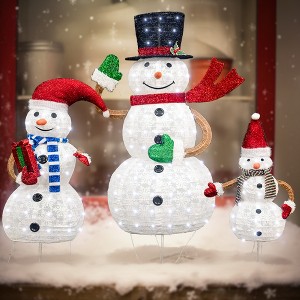 Hooseng 3 Piece Christmas Lighted Snowman Family Display Set, Large Indoor and Outdoor Yard Decor Holiday Decoration with 270 LED Lights - 1 of 4