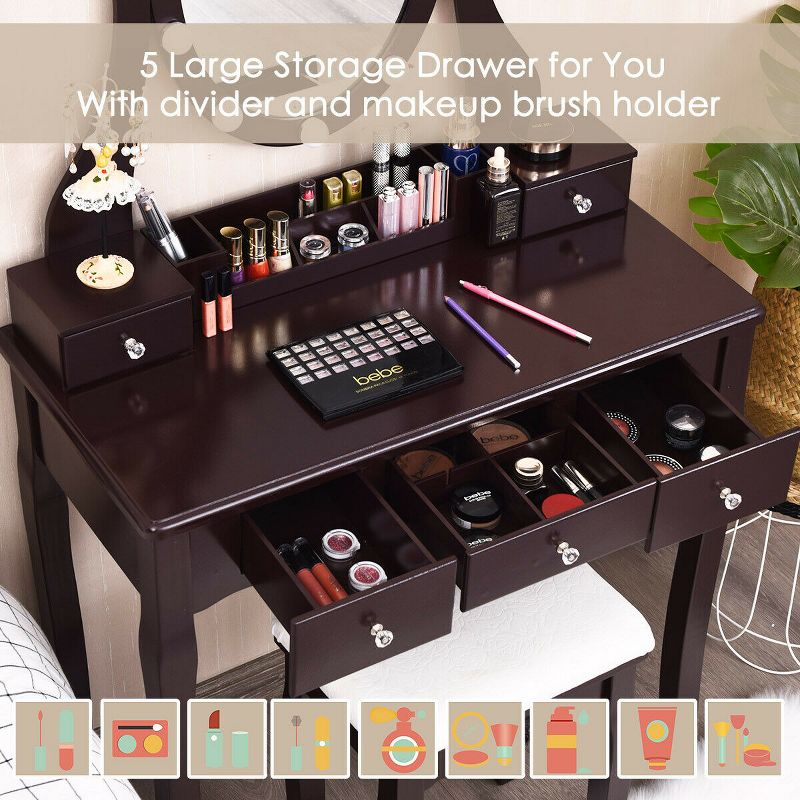 Costway Vanity Table Set w/10 Light Bulbs and Touch Switch Makeup Dressing Table, 5 of 11