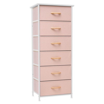 Crestlive Products Vertical Dresser for Bedroom Storage Tower with Sturdy Steel Frame Wood Top Easy Pull Fabric Bins