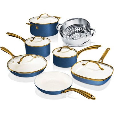 Gotham Steel Navy 12 Piece Pots and Pans Nonstick Set Ceramic Cookware Kitchen Set