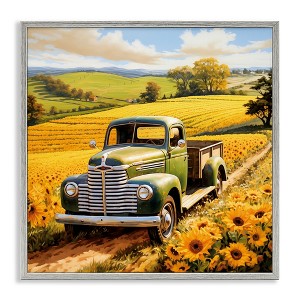 Stupell Industries Truck Through Sunflower Field, Gray, 17" x 17" - 1 of 4