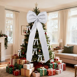 Satin Christmas Tree Topper Bow and 24 Short Ribbon Bows, 25 PCS Ornament Set with Wired Edge for Garland, Wreath, Wall - 1 of 4
