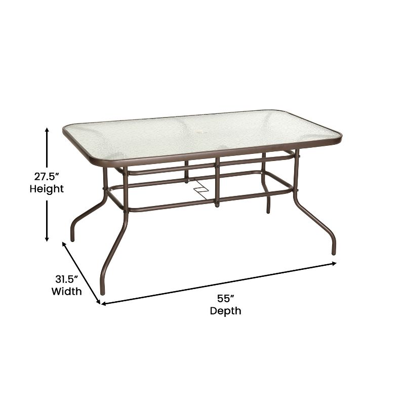 Flash Furniture Tory 31.5" x 55" Rectangular Tempered Glass Metal Table with Umbrella Hole, 5 of 12