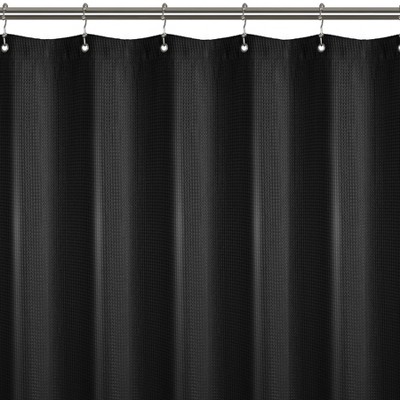 Black Waffle Weave Polyester Shower Curtain with Grommet Top, 72" x 72"