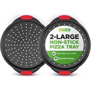 NutriChef Non-Stick Pizza Tray - with Silicone Handle, Round Steel Non-stick Pan with Perforated Holes, Premium Bakeware, Pizza Tray - 1 of 4