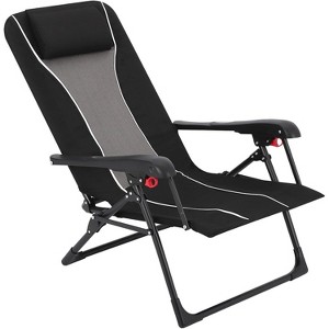 Foldable Reclining Lounge Chair – 330lbs Capacity, Adjustable Backrest & Headrest, Side Pockets for Camping, Beach, Patio (Black) - 1 of 4