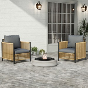Coolbibila-PE Wicker Sofa Set Brown, 2 Pieces Single Sofa With Gray Cushion, Patio Furniture Set 2 Piece, Accent Chairs For Outdoor - 1 of 4