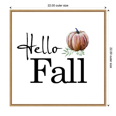 Hello Fall Pumpkin Print on Canvas with Maple Frame