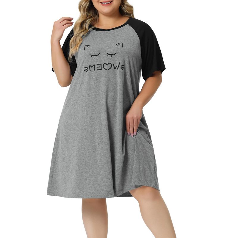 Agnes Orinda Women's Plus Size Short Sleeve Cute Graphic Nightgown, 2 of 6