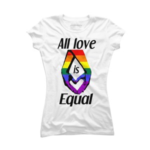 Adult Design By Humans Love is Equal Holding Hands Pride Flag By dnlribeiro88 T-Shirt - 1 of 2