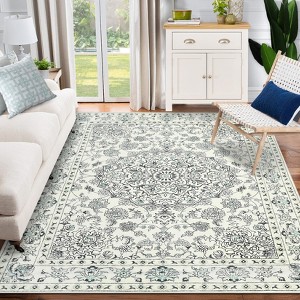 Coucheta Vintage Distressed Medallion Area Rug, Machine Washable Non-Slip Boho Floral Carpet for Living Room, Bedroom & Dining Room, Office, Nursery - 1 of 4