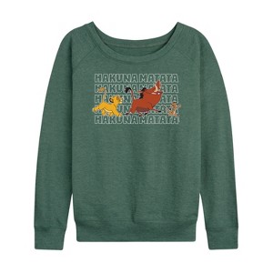 Women's - Disney - Hakuna Matata Outlined Words Lightweight French Terry Wide Neck Long Sleeve Shirt - 1 of 4