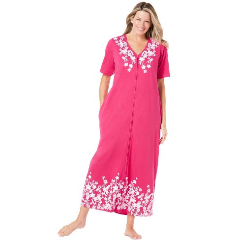 Dreams & Co. Women's Plus Size Knit Zip Long Lounger - M, Pink Burst ...