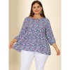 Agnes Orinda Women's Plus Size Floral Retro Keyhole Neck Lantern Summer Babydoll Blouses - 3 of 4