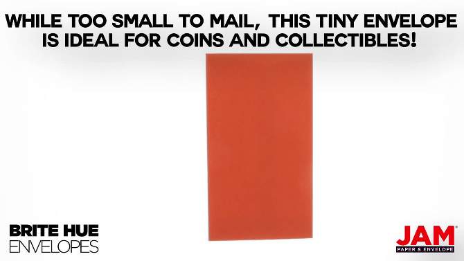 JAM Paper Brite Hue #5 1/2 Coin Envelopes, 3 1/8 x 5 1/2, Vibrant Orange, 50 Pack, 30% Recycled, Gummed Flap Closure, 2 of 5, play video