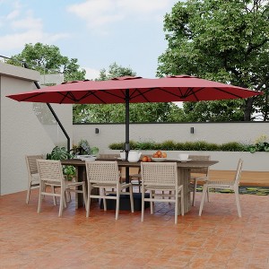 Double-Side Rectangular Pool Umbrella, 15ft Large Patio Umbrella with Base Included, Outdoor Market Umbrellas for Poolside Lawn Backyard - 1 of 4