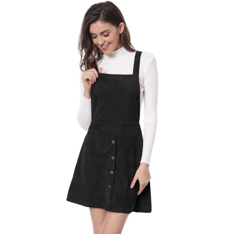 Allegra K Women's Corduroy Button Front A-Line Bib Overall Pinafore Skirts, 1 of 8
