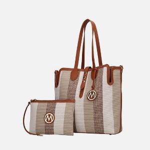 MKF Collection Juliana Oversize Vegan Leather Tote Bag and Wristlet by Mia K- Taupe Combo - 1 of 4