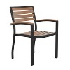 Emma and Oliver 5 Piece Patio Table Set - Synthetic Teak Poly Slats - 30" x 48" Steel Framed Table with Umbrella Holder Hole - 4 Stackable Club Chairs - 3 of 4