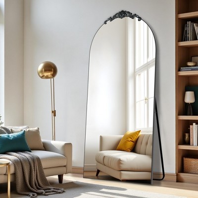 31 in W x 71 in H Oversized Arch Wood Full Length Black Wall Mounted Standing Mirror Floor Mirror