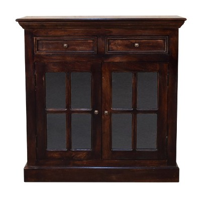 HomeRoots 35" Walnut Solid Wood Accent Cabinet With Two Doors And Two Drawers