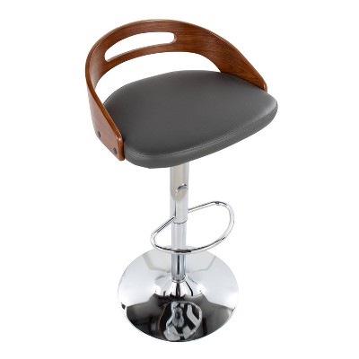 Set of 2 Gray and Walnut Adjustable Swivel Barstools