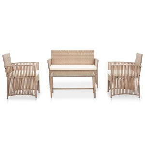 vidaXL 4 Piece Patio Lounge Set with Cushions Poly Rattan Beige - 1 of 4