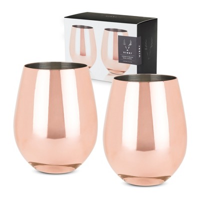 Stemless Wine Glass Set, Elegant Drinkware with Metallic Copper