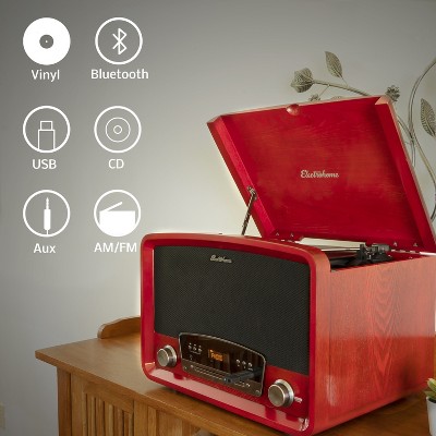 Walnut Vintage Style 7-in-1 Record Player Stereo System with Bluetooth