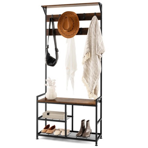 3 in 1 Hall Tree with Shoe Rack Entryway Coat Rack and Storage Bench