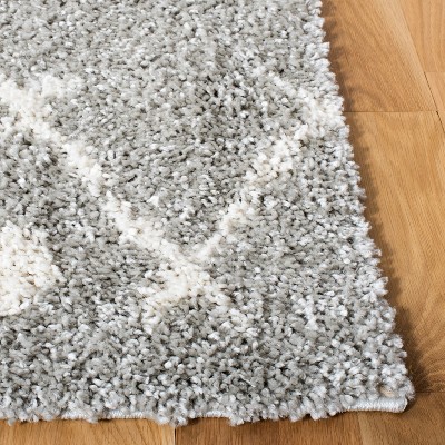 Light Grey and Cream Synthetic Shag Area Rug 6' x 9'