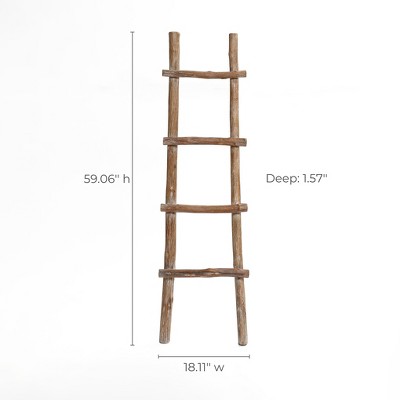 Natural Solid Wood 59-Inch 4-Rung Rustic Blanket Ladder