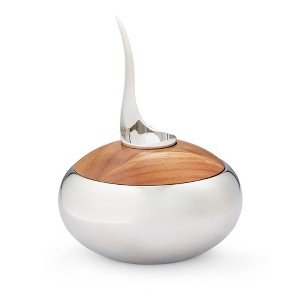 Nambe Wei Young Scoop Ice Bucket – (9” x 5.7”) Stainless Steel & Acacia Wood Lid with Resting Scoop – Functional Sculpture Barware – Modern Design - 1 of 4