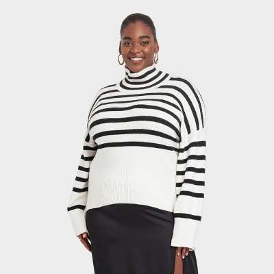 Women's Mock Turtleneck Pullover Sweater - A New Day™ Cream Striped 1x :  Target