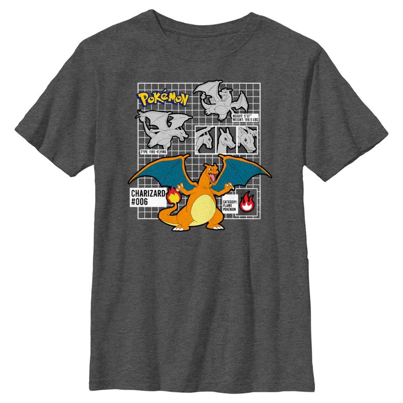 Boy's Pokemon Charizard Info Grid T-Shirt, 1 of 6