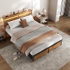 Furnulem Queen Bed Frame with Wood Headboard Metal Platform Bed with 2 Storage Drawers Shelf Built-in Charging Station LED Lights No Box Spring Needed - 3 of 4