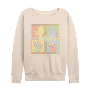 Women's - Sesame Street - Sesame Tonal Squares Lightweight French Terry Wide Neck Long Sleeve Graphic Shirt - 1 of 4