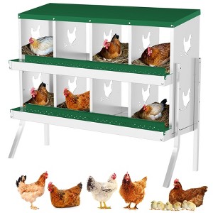 8-Compartment Metal Leg Chicken Nesting Box with Safety Cover, Versatile Wall-Mounted or Standalone Design, Perfect for Egg Laying - 1 of 4