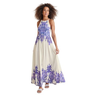 VENUS Womens Printed Linen Maxi Dress