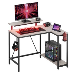 Pinmoco 42" Reversible L-Shaped Gaming Desk, LED Carbon Fiber Desk with Monitor Stand & Headset Hooks - 1 of 4