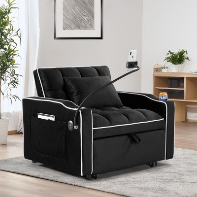 NicBex 3-in-1 Convertible Sleeper Chair,Multi-Pockets Folding Sofa Bed ,Comfortable Couches with USB Port and Type-C Port for Living Room,Gray/Black