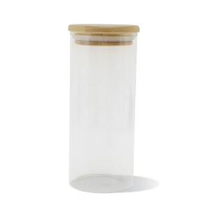 Unique Bargains with Bamboo Lid Decorative Jars Wood Color Clear 1 Pcs - 1 of 4